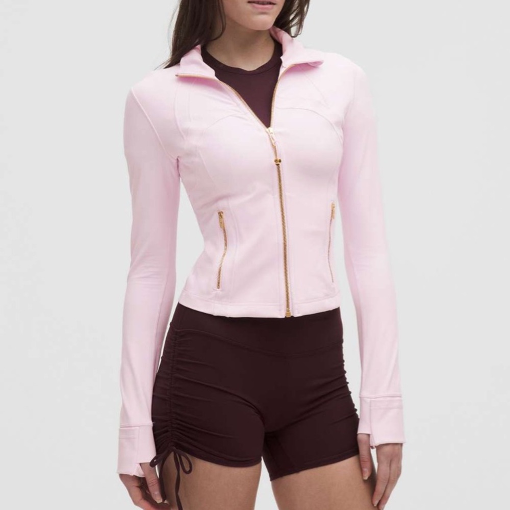 NWOT Lululemon Pink Organza Cropped Define Jacket With Gold Hardware